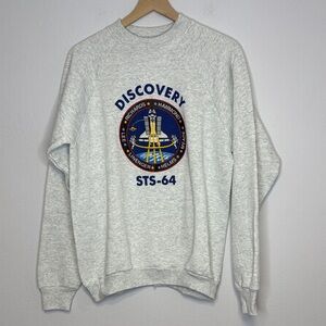 Vintage 1994 Fruit of the Loom Large Gray Discovery Astronaut Crewneck Sweater
